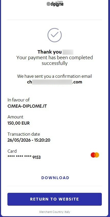 Successful payment confirmation shared by a user